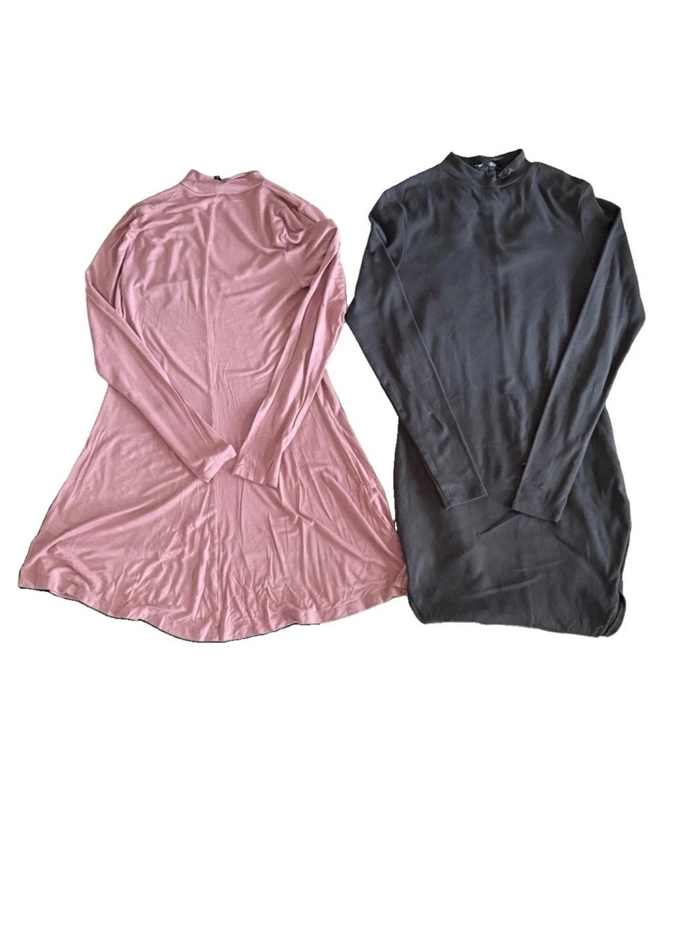 Lot of 2 express Long Sleeve Dresses Mauve Swing &Forever21 Gray Mock Neck Dress